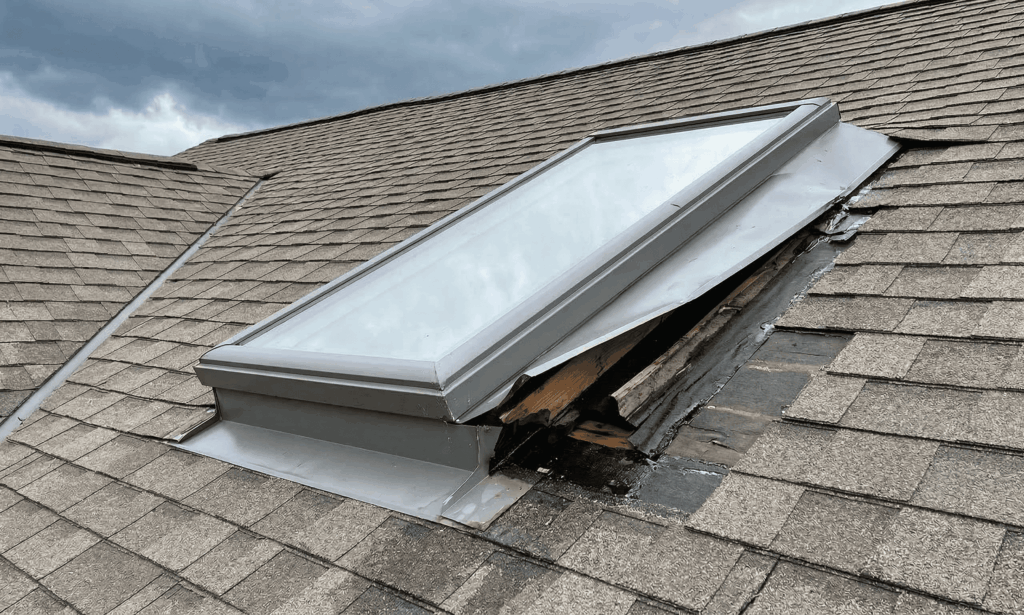 台風・強風による天窓板金浮き