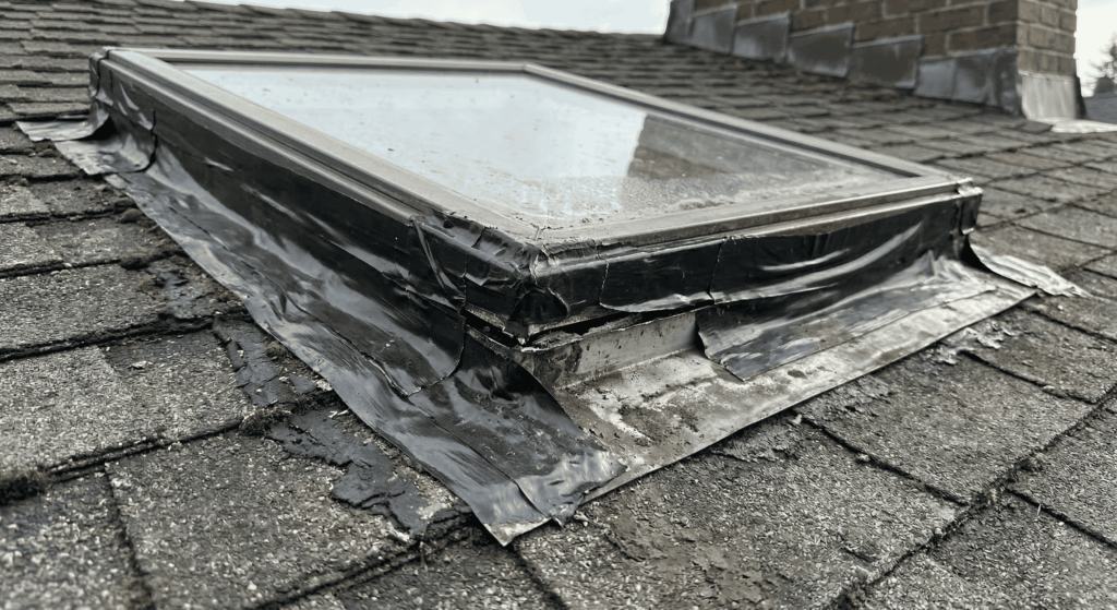 天窓の防水テープ貼り重ね不足